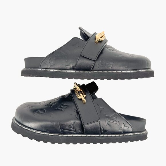 Louis Vuitton Cosy Flat Clog EU 38 US 8 Black LV Monogram Leather Mule Cozy - Picture 7 of 11